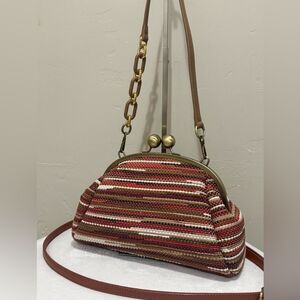 Colorful Woven Leather Handmade Retro Style Kisslock Frame Handbag, Crossbody
